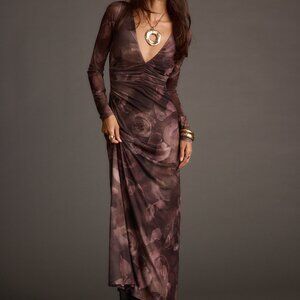 12th Tribe Kristin Plum Blur Mesh Maxi Dress Size L